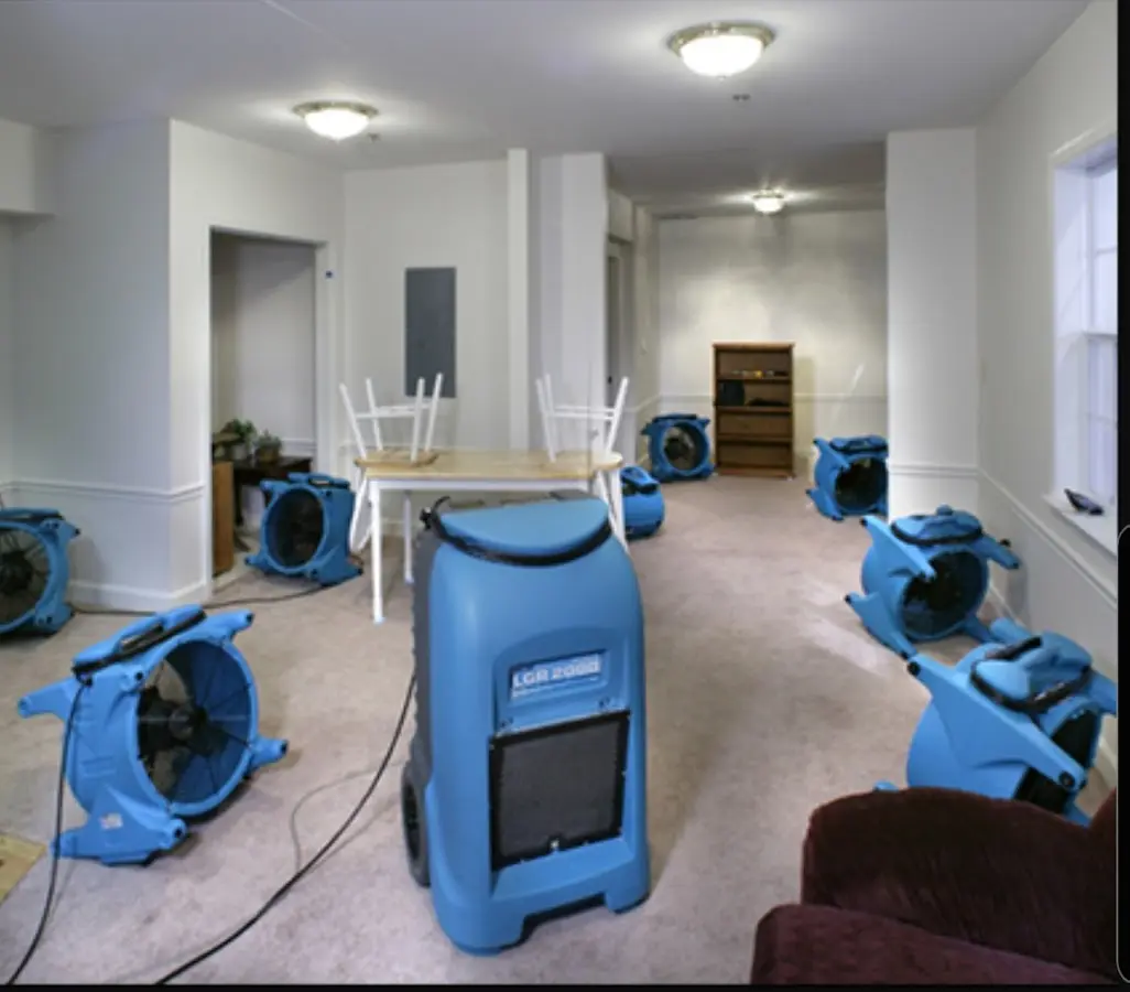 Air movers and dehumidifier setup for Water Damage Restoration in Hillsdale